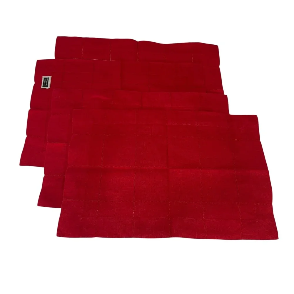 Bloomingdale's Art Home‎ Red Linen Cloth Placemats Set of 4 Table Decor (Flaws)